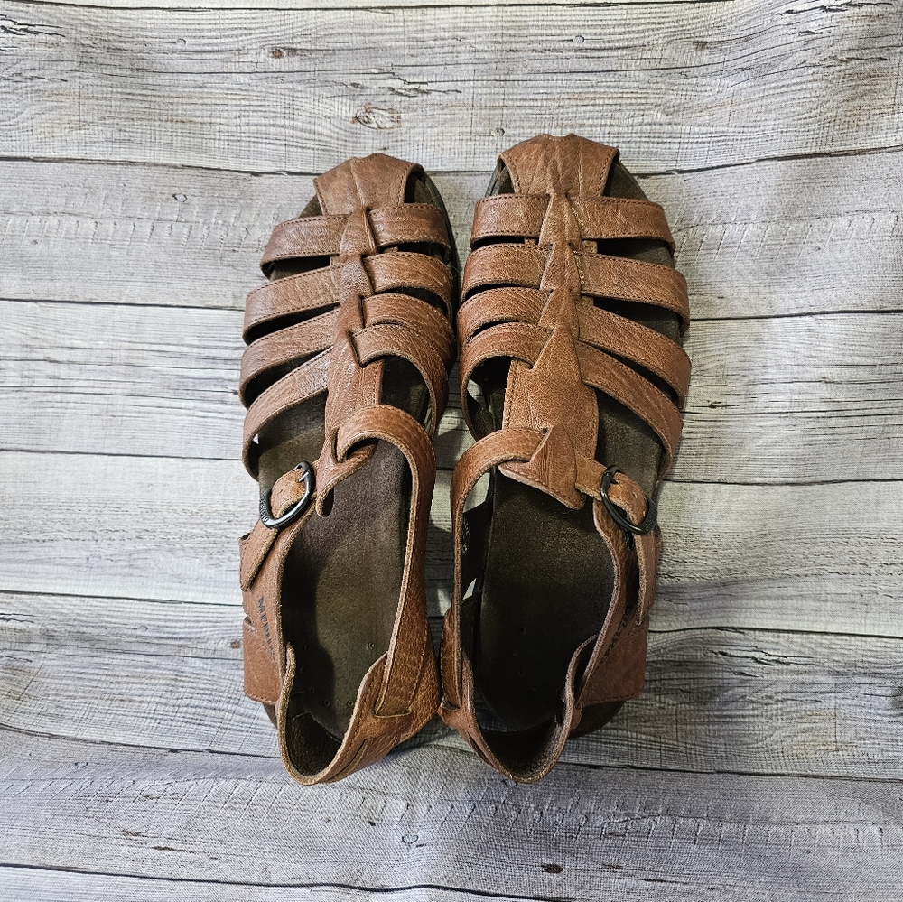 Mephisto Brown Leather Strappy Comfort Sandals - Picture 9 of 12